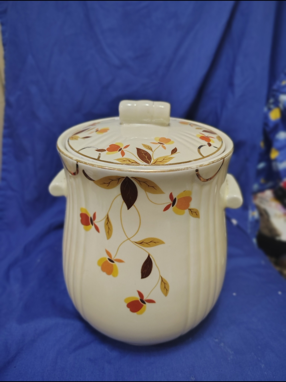 Cream Ceramic Cookie Jar with Autumn Floral Motif